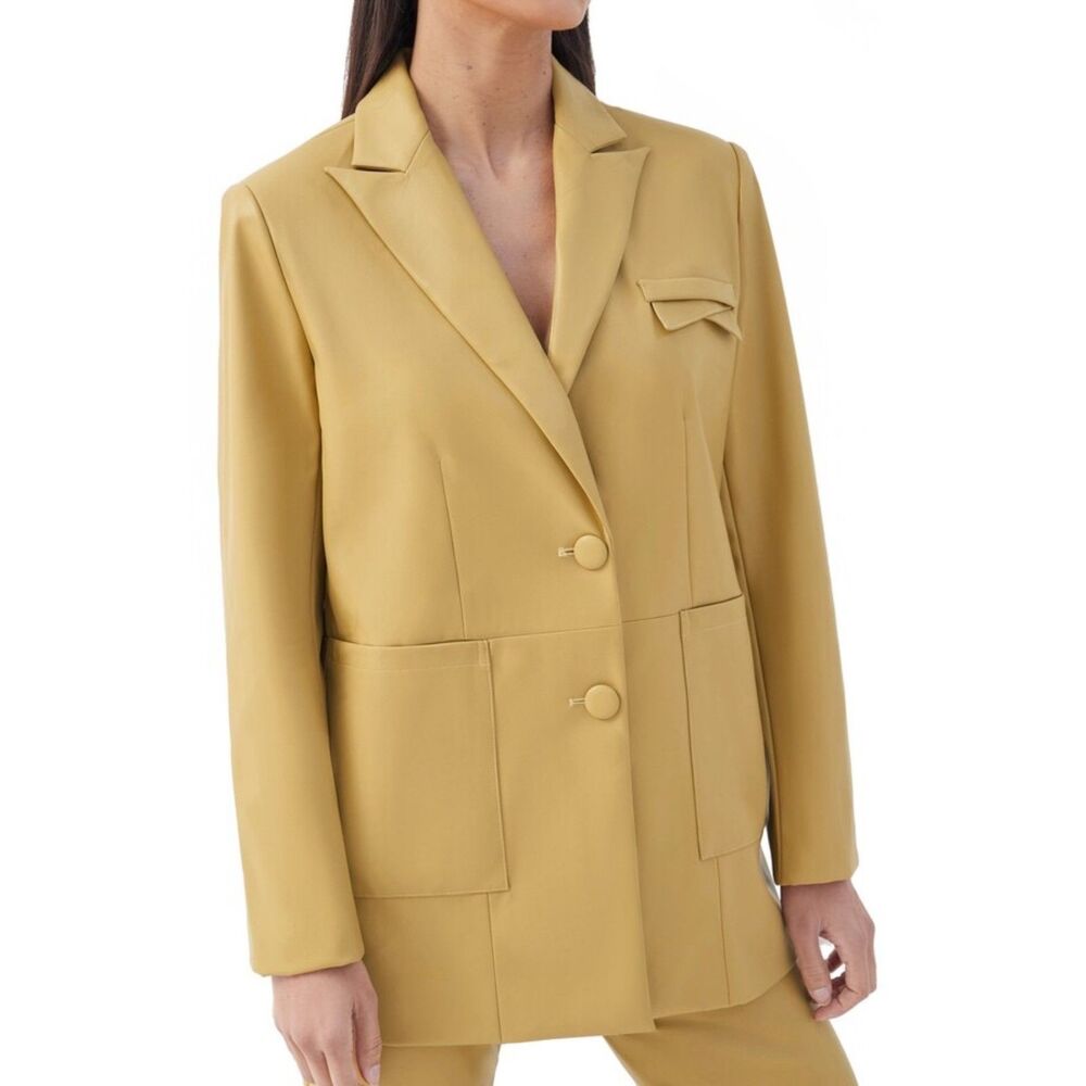 4th & Reckless Faux Leather Oversized Blazer Jacket Yellow Large Lined Revolve